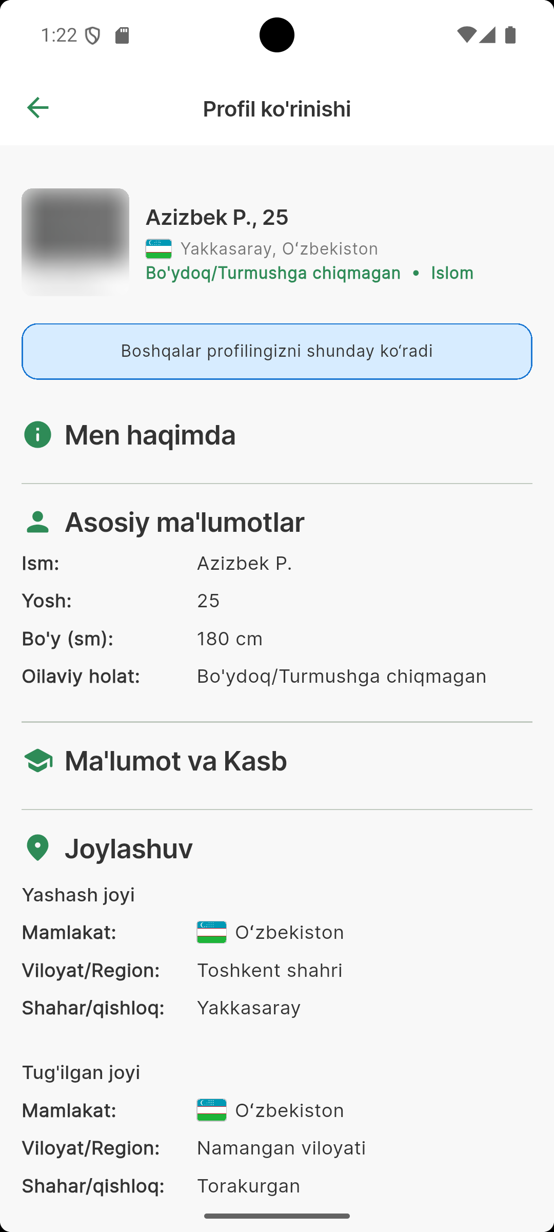 Profilingiz nazoratda